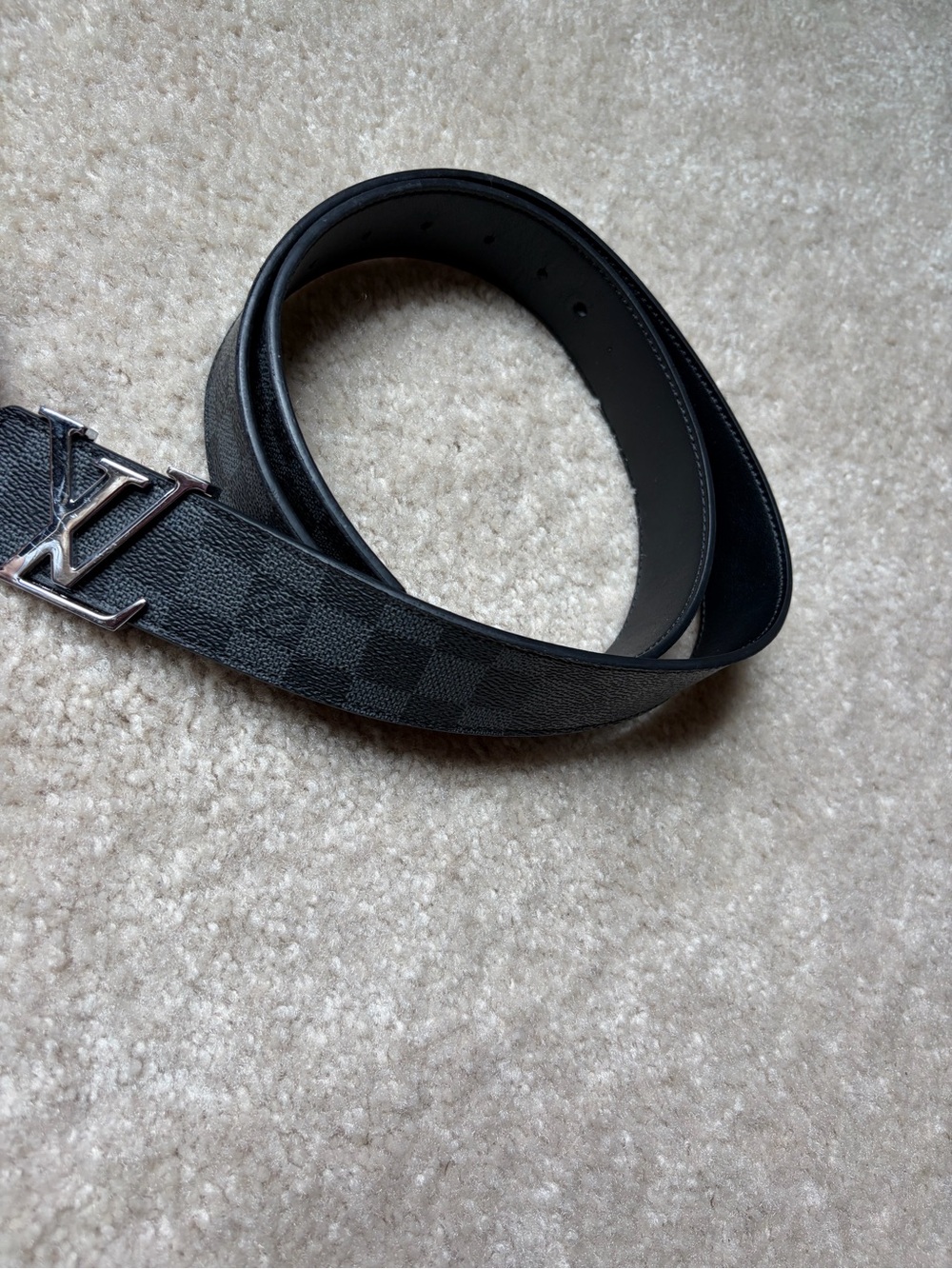 Louis Vuitton Black Damier Reversible Men's Belt with Silver LV Buckle